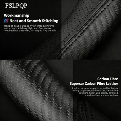 Microfiber Leather Steering Wheel Cover, Round Carbon Fiber Black Wire Trim - Image 5