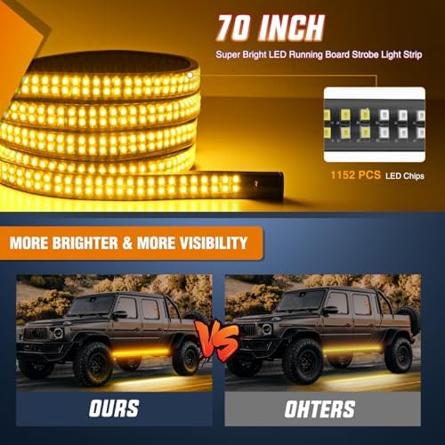 Nilight 2PCS 70 Inch Running Board LED Lights Strip Amber - Image 3
