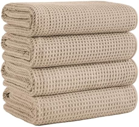 Microfiber Waffle Bath Towels, 4 Pieces, Fast Drying, Lint Free 430 GSM by Unknown