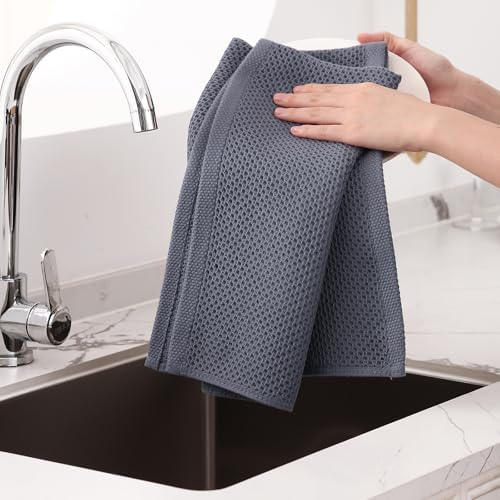 Homaxy 100% Cotton Oversized Waffle Weave Kitchen Towels 8-Pack, Dark Grey - Image 4