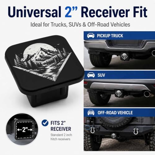 Hitch Cover Receiver Tube Hitch Plug Mountain Range, Tool-Free Install Tow - Image 4