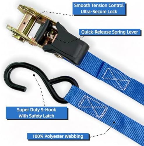 8PK Ratchet Tie Down Straps - 1in x 16feet - Image 4