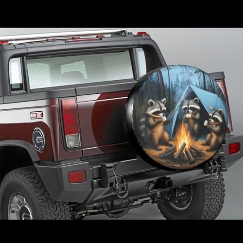 Raccoons Campfire Universal Spare Tire Cover, 14 Inch, Cute Waterproof - Image 3