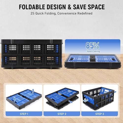55L Collapsible Plastic Storage Crate, Stackable - Image 7