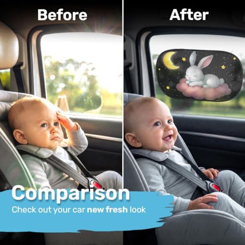 GENANY Sleeping Rabbit Car Side Window Sun Shades 2 Piece 21 x 14 Inch - Image 3