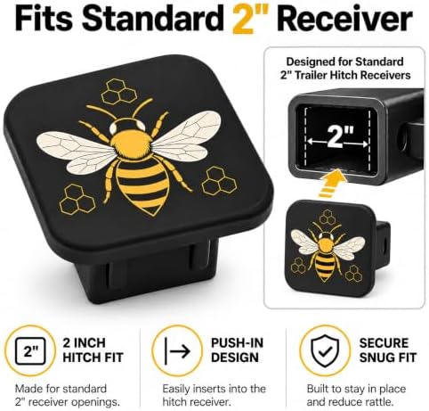 Bee and Honeycomb Trailer Hitch Cover, 2 Inch Rubber Receiver Plug - Image 4
