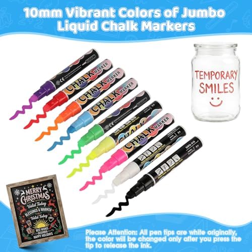 6PCS Pink Jumbo Liquid Chalk Markers Erasable 10mm Reversible Tip - Image 3