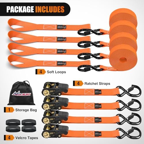 Nilight Ratchet Tie Down Straps 4500LBS Break Strength 1”×15’ Orange 4 Pack - Image 5