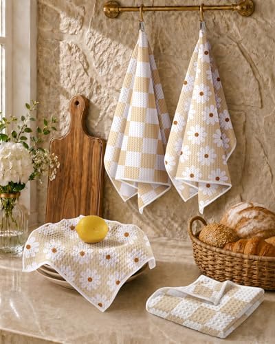 Miss Adola 2pcs Double-Sided Microfiber Kitchen Towels, Plaid & Daisy - Image 5