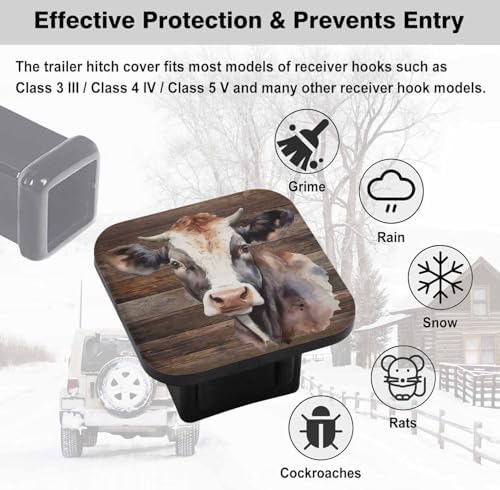 Swono Truck Tow Hitch Cover Farm Cows Retro Pattern 2 Inch Rubber Tow Hitch - Image 3