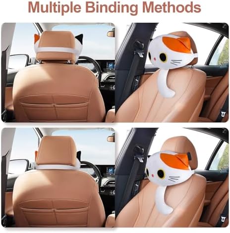 Cat Car Headrest Pillow Cartoon Car Seat Pillow Cat Neck Support Plush Cushion - Image 4