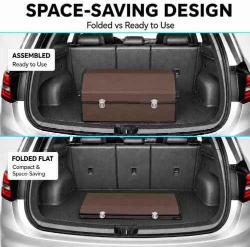 Car Trunk Organizer with Lid, Foldable Faux Leather Storage Box - Image 3
