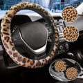 Brown Leopard Print Fuzzy Steering Wheel Cover Universal-2PCS Car Coasters by Unknown