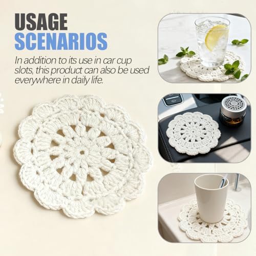 2PCS Handmade Crochet Car Cup Holder Coasters - Image 4