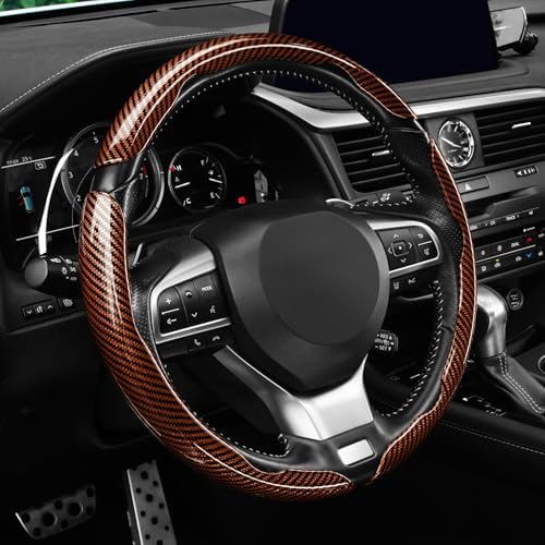Amiss 3pcs Carbon Fiber Anti-Skid Steering Wheel Cover, Waterproof Design by Amiss