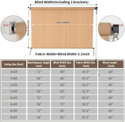SMONTER Outdoor Sunshade Roller Shade 8'W x 6'H, Exterior Cordless Roll Up - Image 2