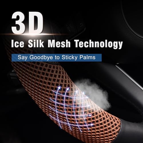 KAFEEK Steering Wheel Cover, Cooling Ice Silk Leather, 15 Inch - Image 3