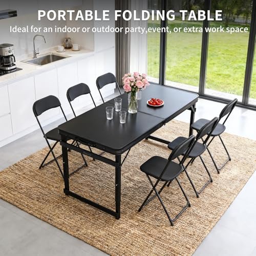 Folding Camping Table 4Ft X 2Ft, Aluminum Portable Adjustable Table W Hole - Image 7