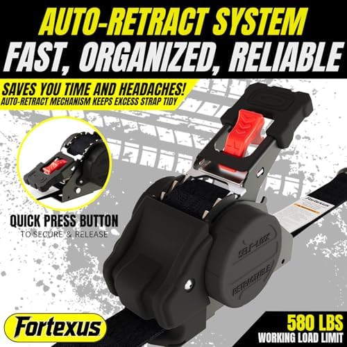 Retractable Ratchet Straps 1'' x 12 ft Tie Downs Automatic Ratchet Straps - Image 2