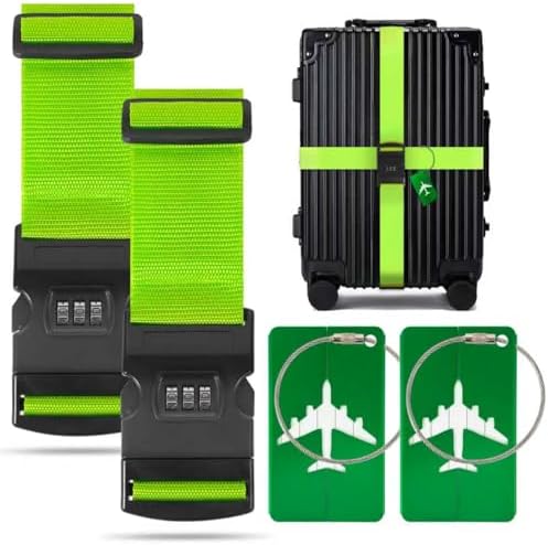 BILIONE 2 Pack Luggage Straps for Suitcase w/Password Lock & Tags by BILIONE