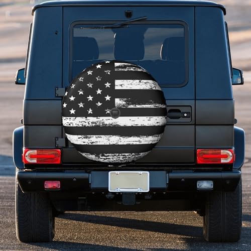 Black White Retro American Flag Spare Tire Cover - Image 5