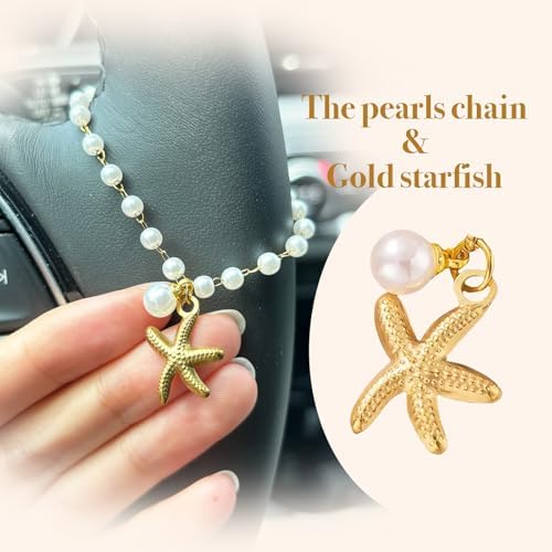 Steering Wheel Charm Accessory Starfish Peral Pendant Car Decor Rearview Mirror - Image 2