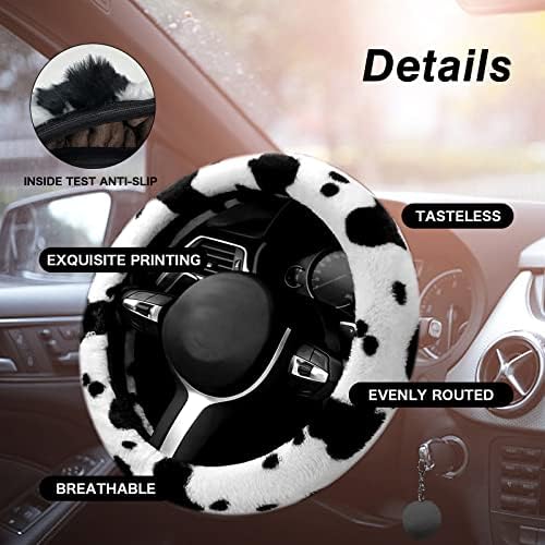 6PCS Set car Interior Aesthetic Accessories, Fluffy Cute Cows Steering Wheel - Image 6