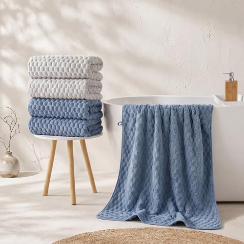 REDKISS 4 Pack Gray Blue Bath Towels - Image 4