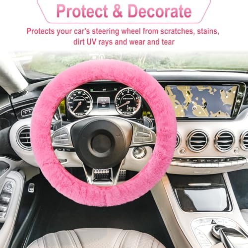 BFXM 3 PCS Fluffy Steering Wheel Cover Set - Image 3