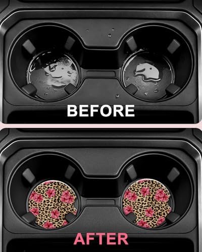 Swooflia Elegant Ceramic Car Coasters Leopard Pink Flower Car Decor - Image 4