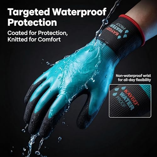 KAYGO Waterproof Work Gloves, Non-Slip Double Latex Coated - Image 3