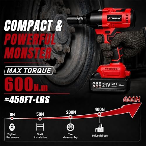 AOBEN Cordless Impact Wrench 1/2 Inch, Power Impact Gun Kit, Max - Image 2