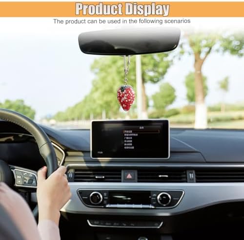 Bling Strawberry Car Rear View Mirror Charm, Sparkly Rhinestones Automotive - Image 3
