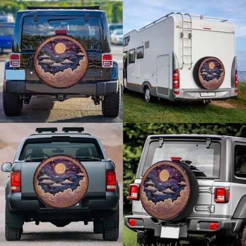 Spare Tire Cover for RV Trailer, Boho Ethnic Moon Waterproof Sun Leather Wheel - Image 6