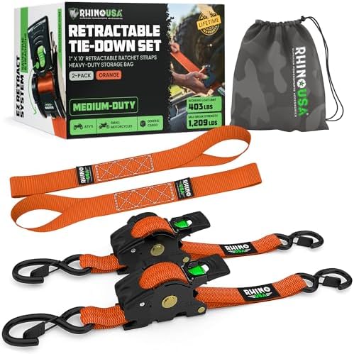 Rhino USA Retractable Ratchet Straps - 1in x 10ft by RhinoUSAInc