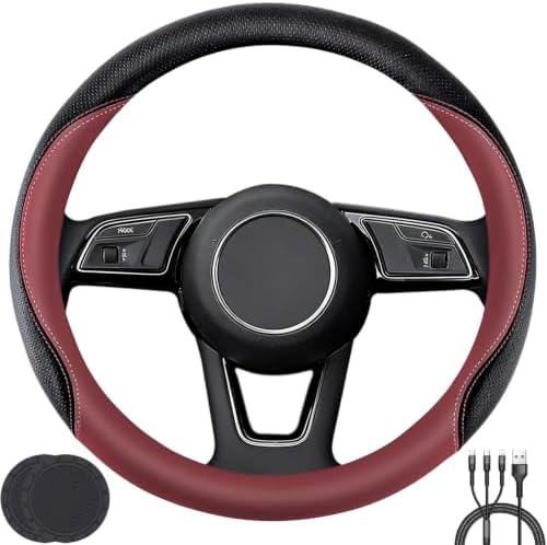 Car Steering Wheel Cover, Non-Slip Leather Protector by KANYO-AUTO