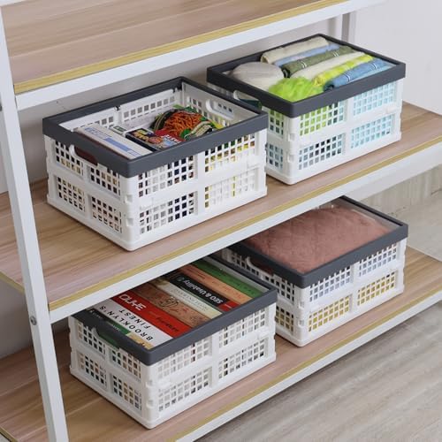 15 L 4-Pack Plastic Folding Storage Crate, Stackable Collapsible Milk Crates - Image 6
