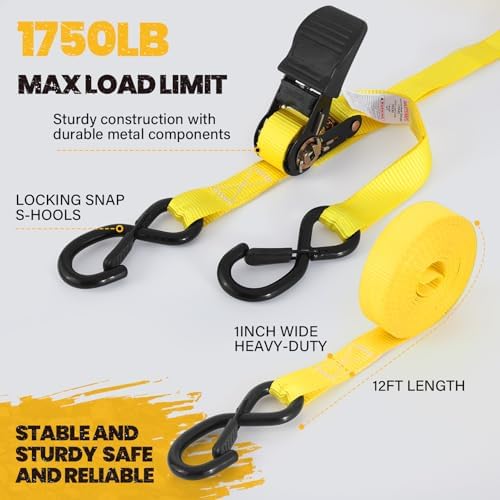 1" x 12' Heavy Duty Ratchet Straps - Image 2