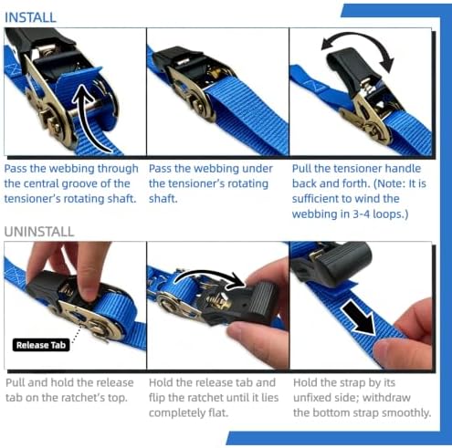 8PK Ratchet Tie Down Straps - 1in x 16feet - Image 5