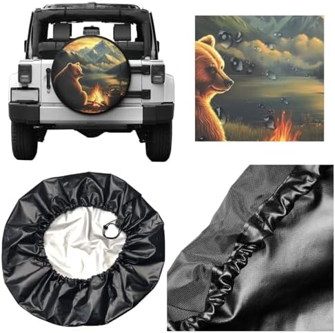 Bear Campfire Moutain Universal Spare Tire Cover, 14 Inch, Cute Waterproof - Image 5