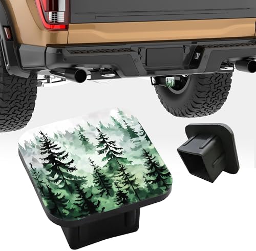 Trailer Hitch Cover Watercolor Green Pine Forest Square 2 Inch Receiver Tube - Image 5