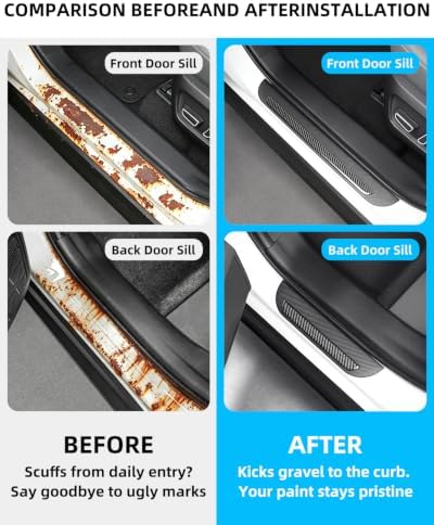 4PCS Car Door Sill Protector, Genuine Carbon Fiber + PC Car Door Protector Edge - Image 3