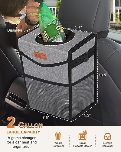 Pritent Car Trash Can with Lid Leakproof Car Garbage Bag Vehicle Trash Bin - Image 2