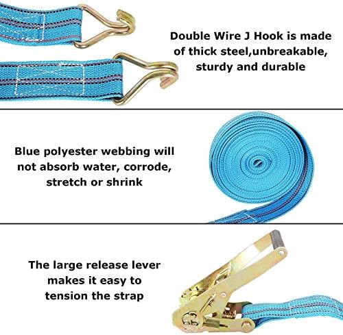 2 Pack 2 in x 33 ft Ratchet Tie Down Straps, 10000 Lb, J Hooks - Image 4