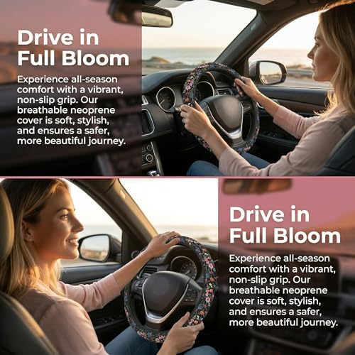 Car Steering Wheel Cover Wildflower Floral + Cars 2 Pieces Coasters - Image 3