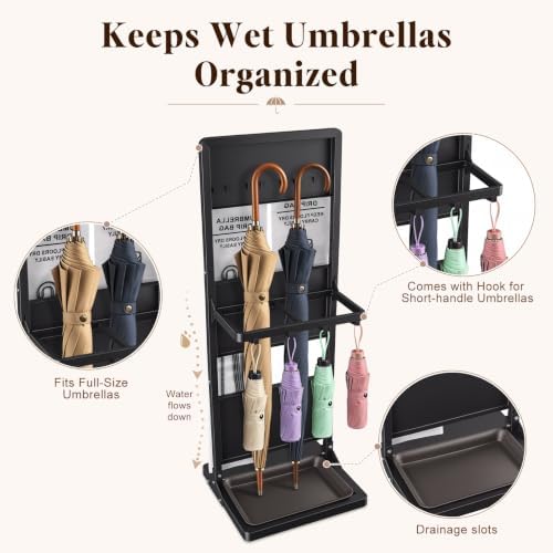 Wet Umbrella Stand with Bag Holder, Entryway Organizer with Drip Tray - Image 5