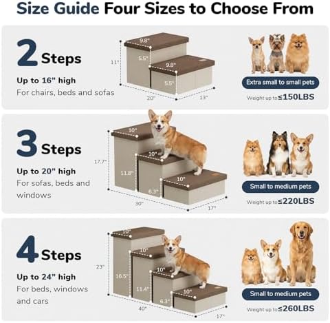 3-Step Wide Dog Stairs with Hidden Storage 18" H, Non-Slip Dog Steps - Image 2