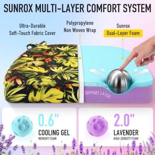 SUNROX Cooling Gel Memory Foam Chair Cushions, 2.6" Thick U-Shaped Dual-Layer - Image 2