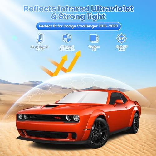 Canvcle Window Shades for 2015-2023 Dodge Challenger Accessories Windshield Sun - Image 2