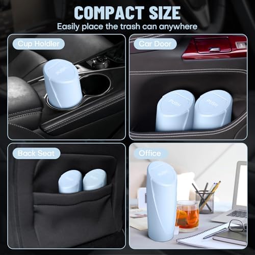 Car Trash Can Bin with Lid-2 Packs Car Garbage Can Cup Holder-Light Blue Mini - Image 3